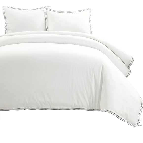 Lush Decor Hampton Embroidered Edge Cotton 3 Piece Duvet Cover Set King B&W - Picture 5 of 11